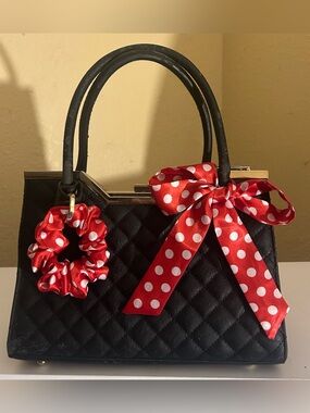 2pc Twilly Skinny Scarf & Scrunchie Set Handbag Scarf Red White Polka Dots